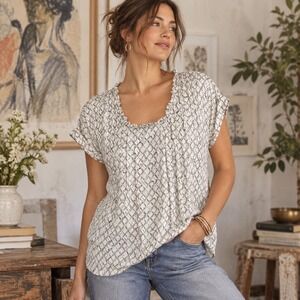 Lil for Anthropologie Sudden Downpour Silk Blouse Women's Sz 0 Small Ivory Black